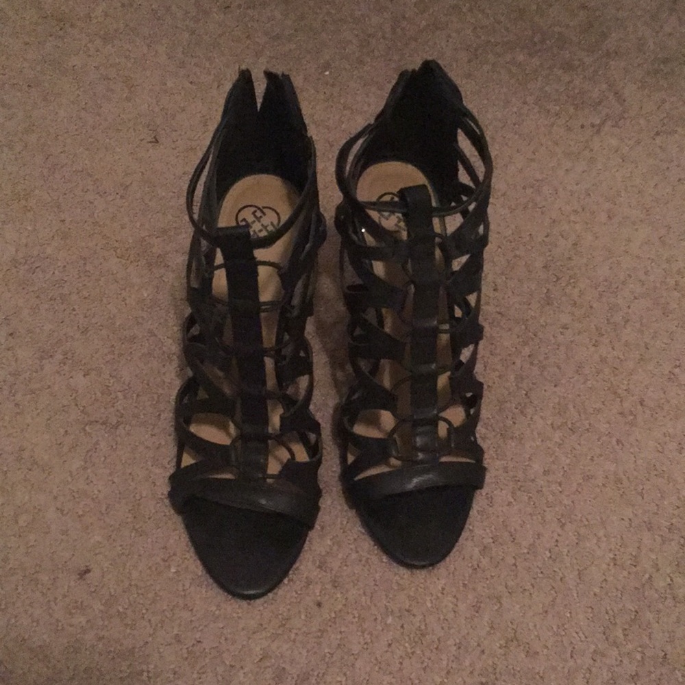 Barely worn black strappy heels